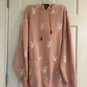 Playboy x Missguided All Over Bunny Graphic Oversized Hoodie Dress Pink